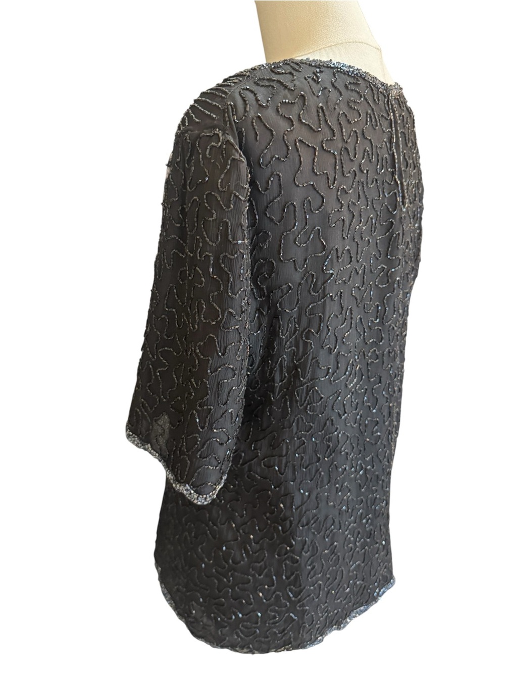 Vintage Brilliante by J.A. Black Silk Beaded Blouse Top Large Art Deco - Picture 6 of 11